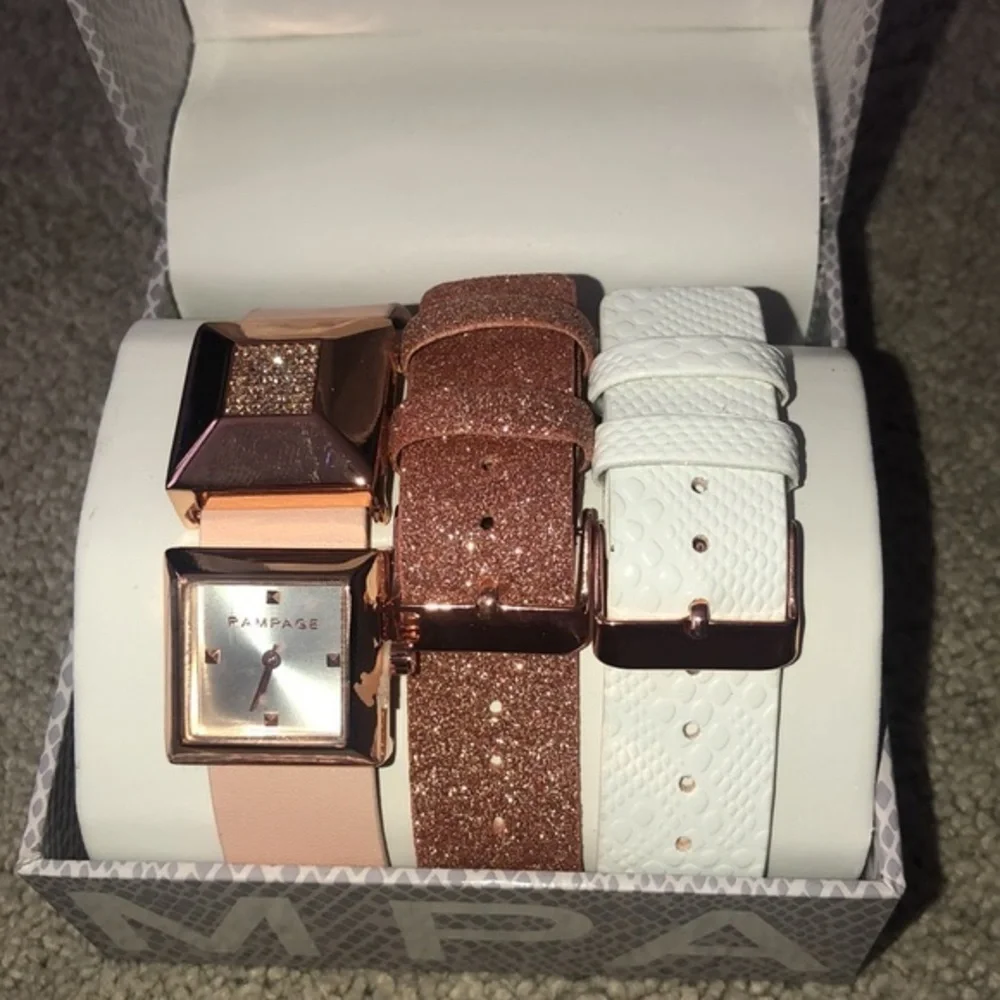 Rampage Gift Set Watch‎ Bracelet Set Rose Gold  White New